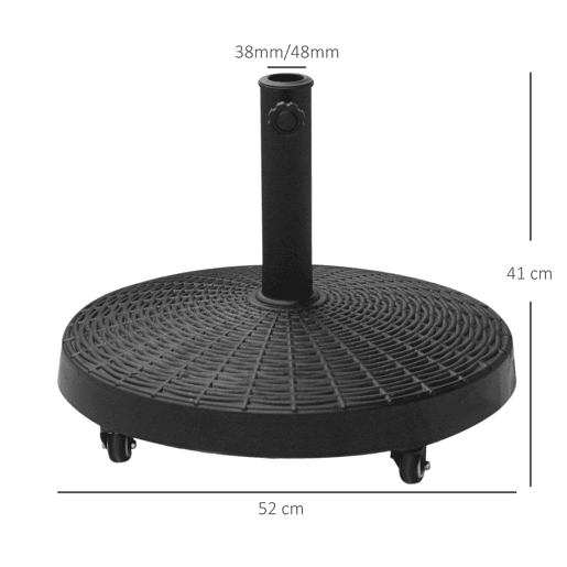 Outsunny Base para Chapéu de Sol Redonda Ø52 cm Suporte com Rodas e Peso de 22,7 kg Compatível com Postes Ø38 mm e Ø48 mm Ideal para Jardim, Pátio e Terraço Preto