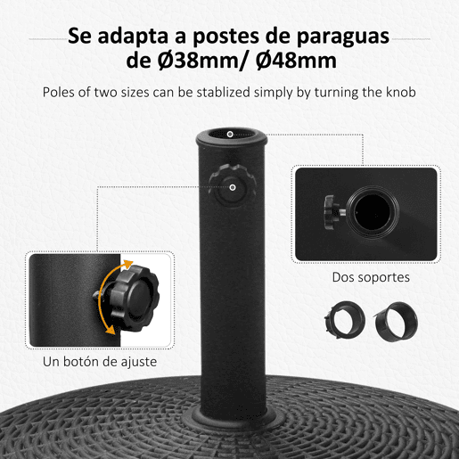 Outsunny Base para Chapéu de Sol Redonda Ø52 cm Suporte com Rodas e Peso de 22,7 kg Compatível com Postes Ø38 mm e Ø48 mm Ideal para Jardim, Pátio e Terraço Preto