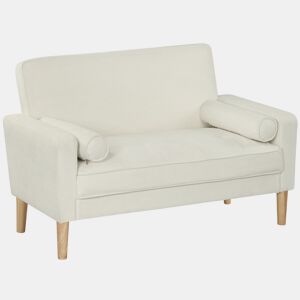 HOMCOM Sofá de 2 Lugares Estofado em Veludo Sofá Sala de Estar com Assento Capitonê e Pés em Madeira para Espaços Pequenos Quarto Sala de Estar Escritório 130x74,5x82 cm Creme