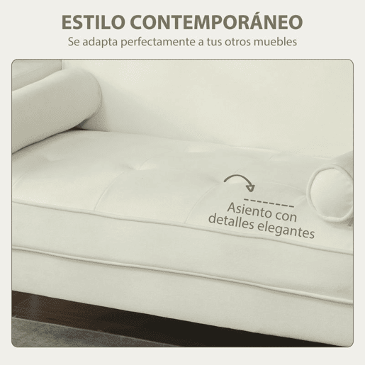 HOMCOM Sofá de 2 Lugares Estofado em Veludo Sofá Sala de Estar com Assento Capitonê e Pés em Madeira para Espaços Pequenos Quarto Sala de Estar Escritório 130x74,5x82 cm Creme