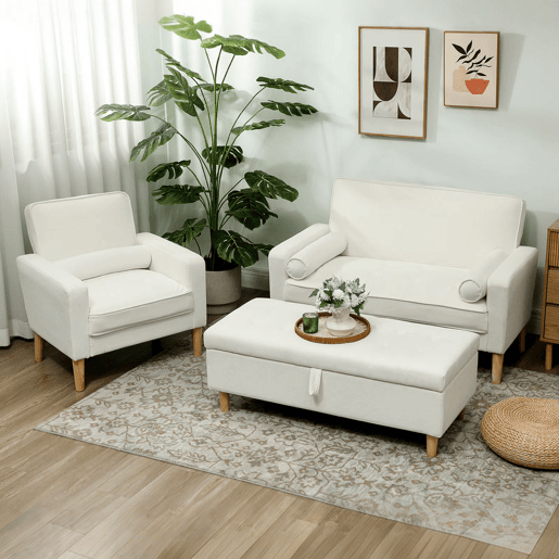 HOMCOM Sofá de 2 Lugares Estofado em Veludo Sofá Sala de Estar com Assento Capitonê e Pés em Madeira para Espaços Pequenos Quarto Sala de Estar Escritório 130x74,5x82 cm Creme