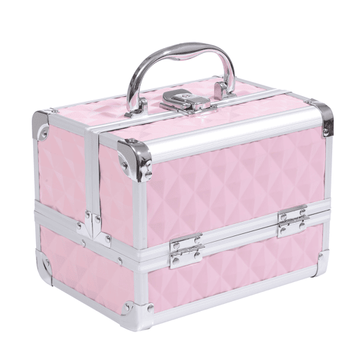 HOMCOM Estojo de Maquilhagem Organizador Cosméticos Profissional Estojo de Maquilhagem Portátil com Fecho e Vários Compartimentos 20x15x15 cm Rosa