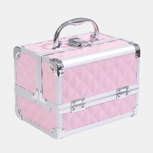 HOMCOM Estojo de Maquilhagem Organizador Cosméticos Profissional Estojo de Maquilhagem Portátil com Fecho e Vários Compartimentos 20x15x15 cm Rosa