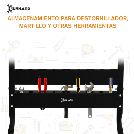 DURHAND Amazonas: Bancada de trabalho dobrável Mesa de trabalho portátil com 4 grampos Buracos para serra Uso doméstico Ferro para trabalhar madeira Suporte para MDF 70 kg 56x62x75 cm Natural Preto