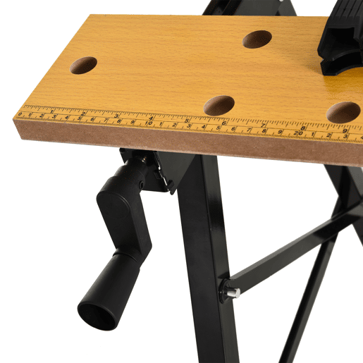 DURHAND Amazonas: Bancada de trabalho dobrável Mesa de trabalho portátil com 4 grampos Buracos para serra Uso doméstico Ferro para trabalhar madeira Suporte para MDF 70 kg 56x62x75 cm Natural Preto