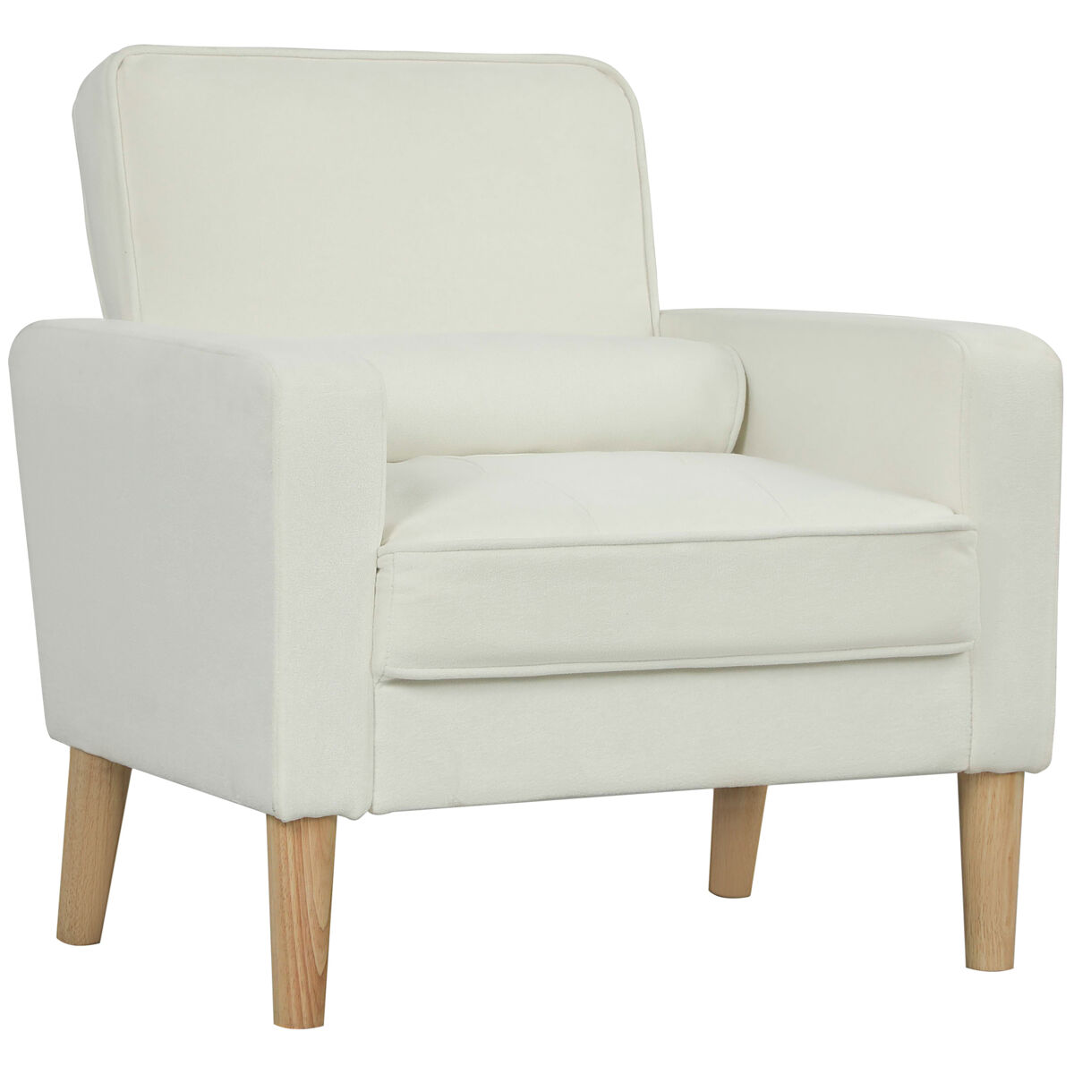 Homcom sillón de salón tapizado en terciopelo butaca de salón de 76 cm con asiento capitoné 1 almohada y patas de madera para espacios pequeños dormitorio sala de estar oficina crema