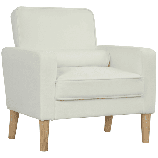 HOMCOM Poltrona Sala de Estar Poltrona Estofada em Veludo Poltrona de Leitura com Assento com Botões e Pés de Madeira para Quarto 76x79x82 cm Creme