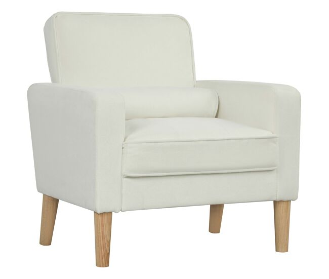 Homcom sillón de salón tapizado en terciopelo butaca de salón de 76 cm con asiento capitoné 1 almohada y patas de madera para espacios pequeños dormitorio sala de estar oficina crema