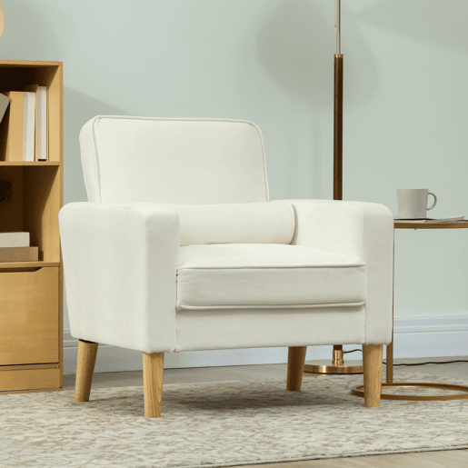 HOMCOM Poltrona Sala de Estar Poltrona Estofada em Veludo Poltrona de Leitura com Assento com Botões e Pés de Madeira para Quarto 76x79x82 cm Creme