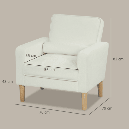 HOMCOM Poltrona Sala de Estar Poltrona Estofada em Veludo Poltrona de Leitura com Assento com Botões e Pés de Madeira para Quarto 76x79x82 cm Creme
