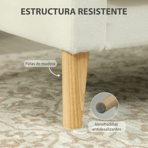 HOMCOM Poltrona Sala de Estar Poltrona Estofada em Veludo Poltrona de Leitura com Assento com Botões e Pés de Madeira para Quarto 76x79x82 cm Creme