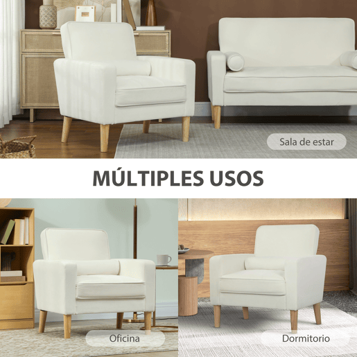 HOMCOM Poltrona Sala de Estar Poltrona Estofada em Veludo Poltrona de Leitura com Assento com Botões e Pés de Madeira para Quarto 76x79x82 cm Creme