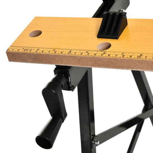 DURHAND Banco de Trabalho Dobrável 4 em 1, Mesa com 4 Grampos Ajustáveis, 2 Manivelas, 2 Painéis de MDF, para Garagem e Oficina, Suporta 100 kg, 62,5x60,5x78,5 cm, Natural e Preto