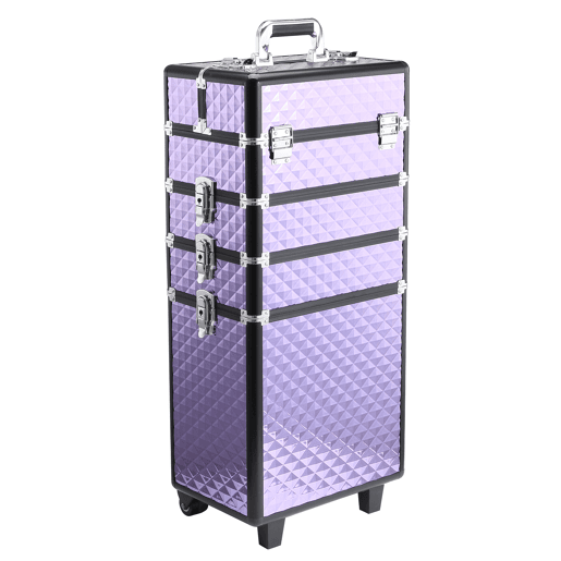HOMCOM Mala de Maquilhagem Professional com Rodas Universais Mala de Maquilhagem com Diferentes Níveis Alça Extensível Trolley de Maquilhagem 33,5x23x76-95,5 cm Roxo
