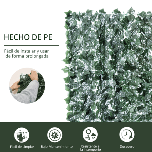 Outsunny Vedação Artificial em Rolo 2,4x1 m Vedação de Privacidade para Balcão Jardim Exterior Planta Decorativa de Parede PE Verde