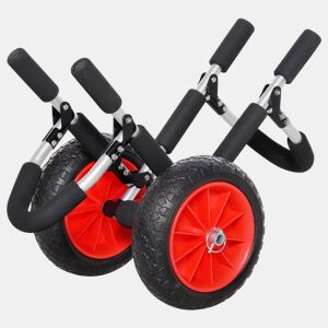 HOMCOM Carrinho de Transporte para Prancha de Surf Carrinho de Transporte Dobrável com 2 Rodas Carga Máxima 45 kg e Estrutura de Alumínio para Prancha de Surf com Espessura Inferior a 12,5 cm 64x55x38,5 cm Preto e Vermelho