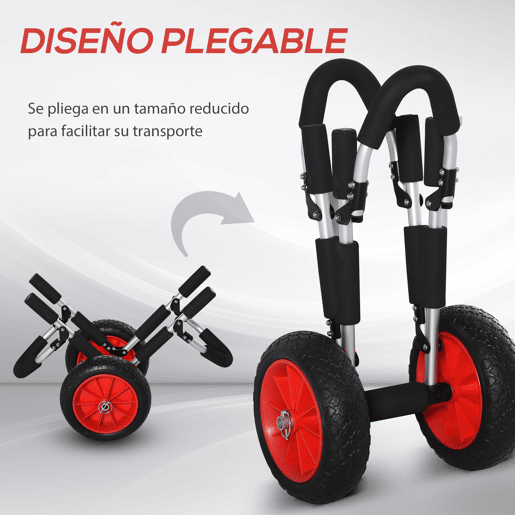 HOMCOM Carrinho de Transporte para Prancha de Surf Carrinho de Transporte Dobrável com 2 Rodas Carga Máxima 45 kg e Estrutura de Alumínio para Prancha de Surf com Espessura Inferior a 12,5 cm 64x55x38,5 cm Preto e Vermelho