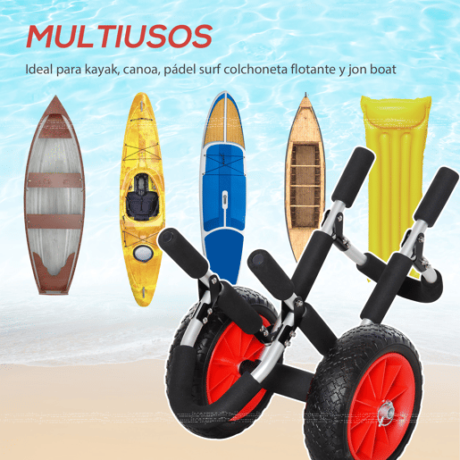 HOMCOM Carrinho de Transporte para Prancha de Surf Carrinho de Transporte Dobrável com 2 Rodas Carga Máxima 45 kg e Estrutura de Alumínio para Prancha de Surf com Espessura Inferior a 12,5 cm 64x55x38,5 cm Preto e Vermelho
