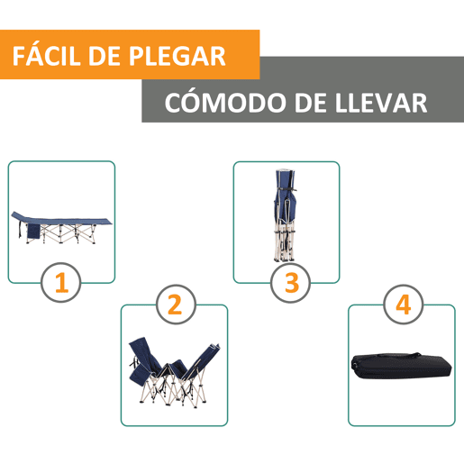 Outsunny Cama de Campismo Dobrável em Tecido Oxford 600D com 1 Bolso Lateral, Saco de Transporte e Estrutura de Aço, Suporta até 150 kg, Ideal para Praia e Caminhadas, 190x68x52 cm, Azul