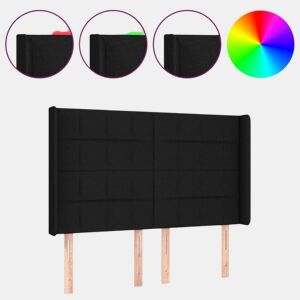 vidaXL Cabeceira de cama c luzes LED tecido 147x16x118128 cm preto