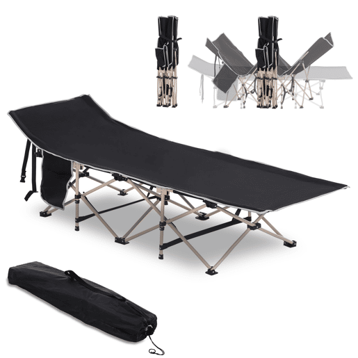 Outsunny Cama Dobrável de Camping em Tecido Oxford 600D com 1 Bolso Lateral, Bolsa de Transporte e Estrutura de Aço, Suporta até 150 kg, Ideal para Praia e Caminhadas, 190x68x52 cm, Preto