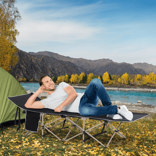 Outsunny Cama Dobrável de Camping em Tecido Oxford 600D com 1 Bolso Lateral, Bolsa de Transporte e Estrutura de Aço, Suporta até 150 kg, Ideal para Praia e Caminhadas, 190x68x52 cm, Preto