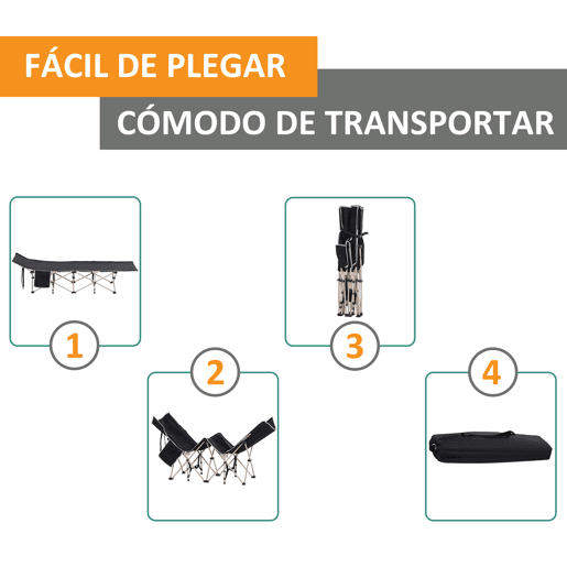 Outsunny Cama Dobrável de Camping em Tecido Oxford 600D com 1 Bolso Lateral, Bolsa de Transporte e Estrutura de Aço, Suporta até 150 kg, Ideal para Praia e Caminhadas, 190x68x52 cm, Preto
