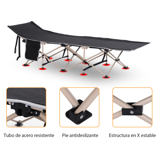 Outsunny Cama Dobrável de Camping em Tecido Oxford 600D com 1 Bolso Lateral, Bolsa de Transporte e Estrutura de Aço, Suporta até 150 kg, Ideal para Praia e Caminhadas, 190x68x52 cm, Preto