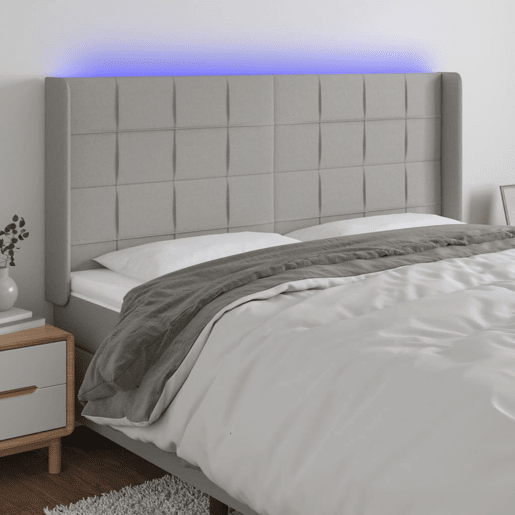 vidaXL Cabeceira cama c luzes LED tecido 163x16x118128cm cinza-claro