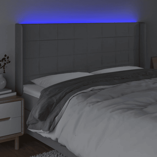 vidaXL Cabeceira cama c luzes LED tecido 163x16x118128cm cinza-claro