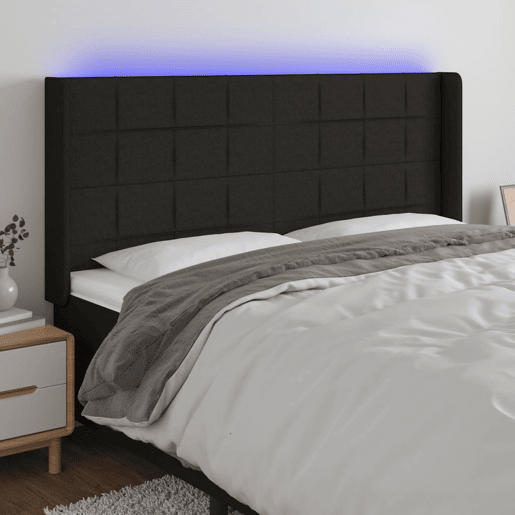 vidaXL Cabeceira de cama c luzes LED tecido 183x16x118128 cm preto vidaXL Cabeceira de cama c luzes LED tecido 183x16x118128 cm preto