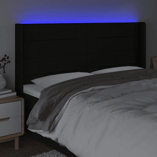 vidaXL Cabeceira de cama c luzes LED tecido 183x16x118128 cm preto vidaXL Cabeceira de cama c luzes LED tecido 183x16x118128 cm preto