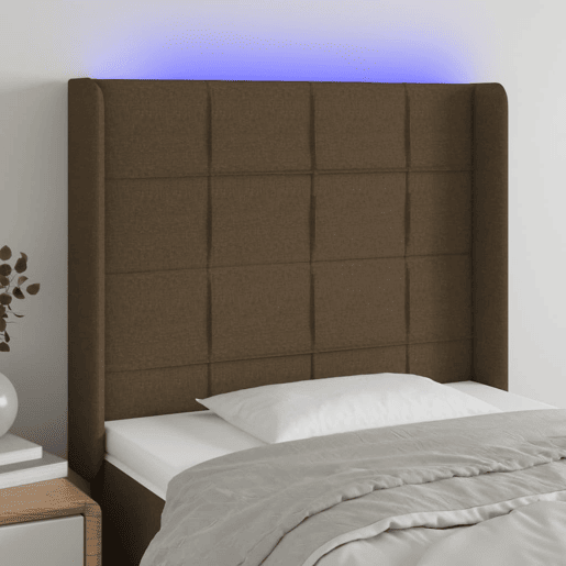 vidaXL Cabeceira de cama c luzes LED tecido 103x16x118128cm castanho vidaXL Cabeceira de cama c luzes LED tecido 103x16x118128cm castanho