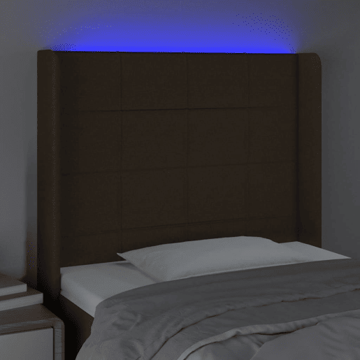 vidaXL Cabeceira de cama c luzes LED tecido 103x16x118128cm castanho vidaXL Cabeceira de cama c luzes LED tecido 103x16x118128cm castanho