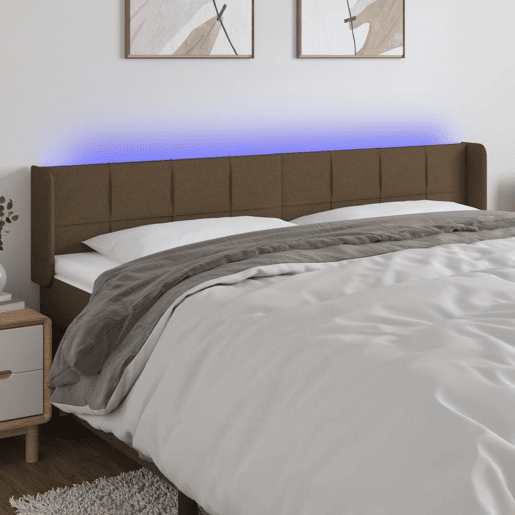 vidaXL Cabeceira de cama c luzes LED tecido 183x16x7888 cm castanho