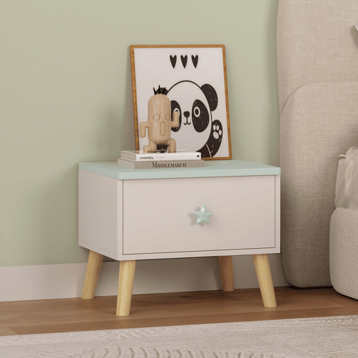 Mesa de cabeceira para crianças Sandnes con gaveta 31x38x30 cm BrancoVerde en.casa
