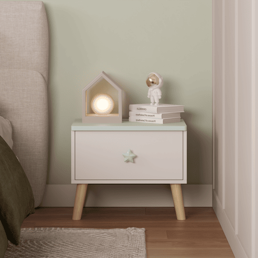 Mesa de cabeceira para crianças Sandnes con gaveta 31x38x30 cm BrancoVerde en.casa
