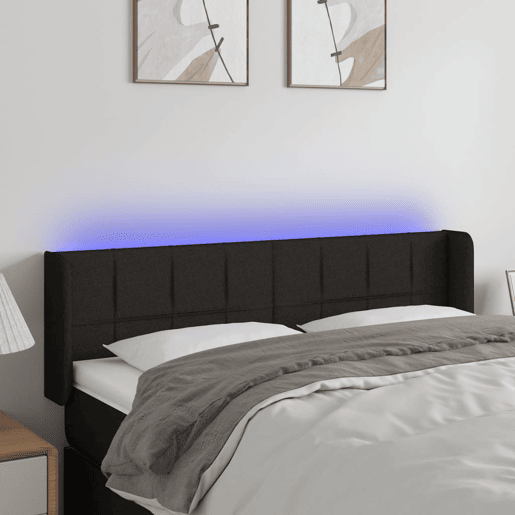 vidaXL Cabeceira de cama c luzes LED tecido 147x16x7888 cm preto vidaXL Cabeceira de cama c luzes LED tecido 147x16x7888 cm preto