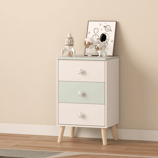 Cómoda para crianças Sandnes com 3 gavetas 62x38x30cm Branco  Verde en.casa