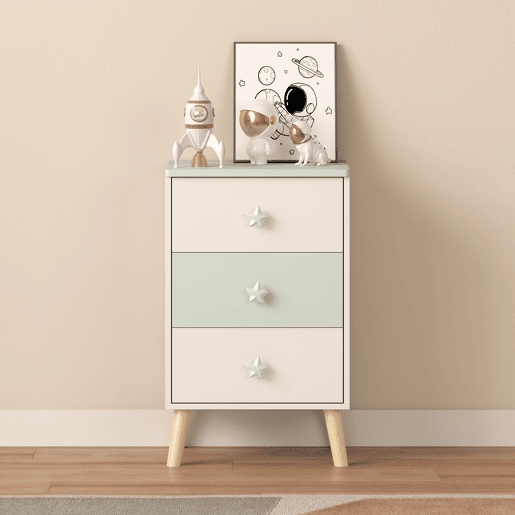 Cómoda para crianças Sandnes com 3 gavetas 62x38x30cm Branco  Verde en.casa