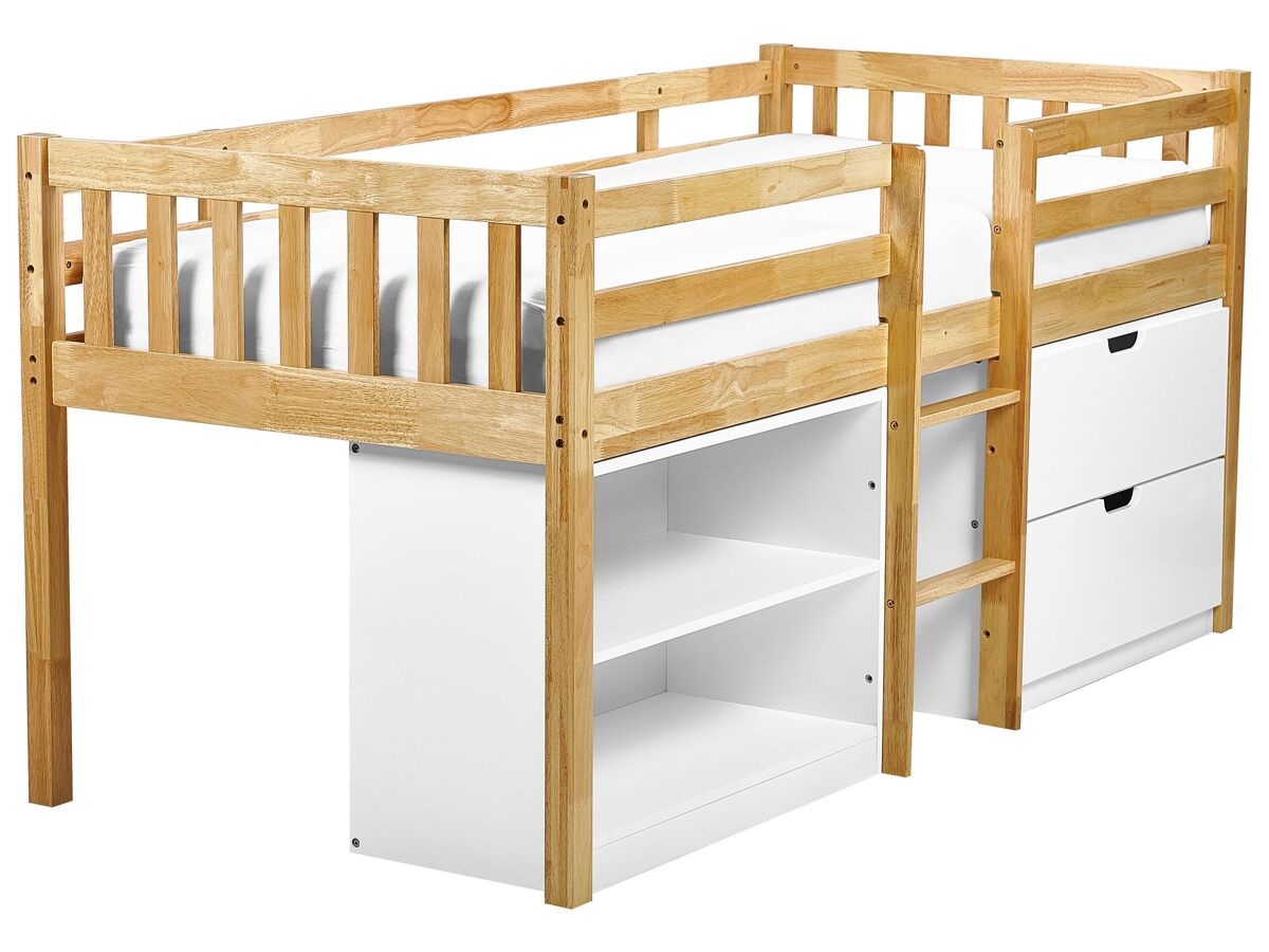 Beliani Cama de media altura Madera de caucho SUSVILLE 97x207 Madera Clara
