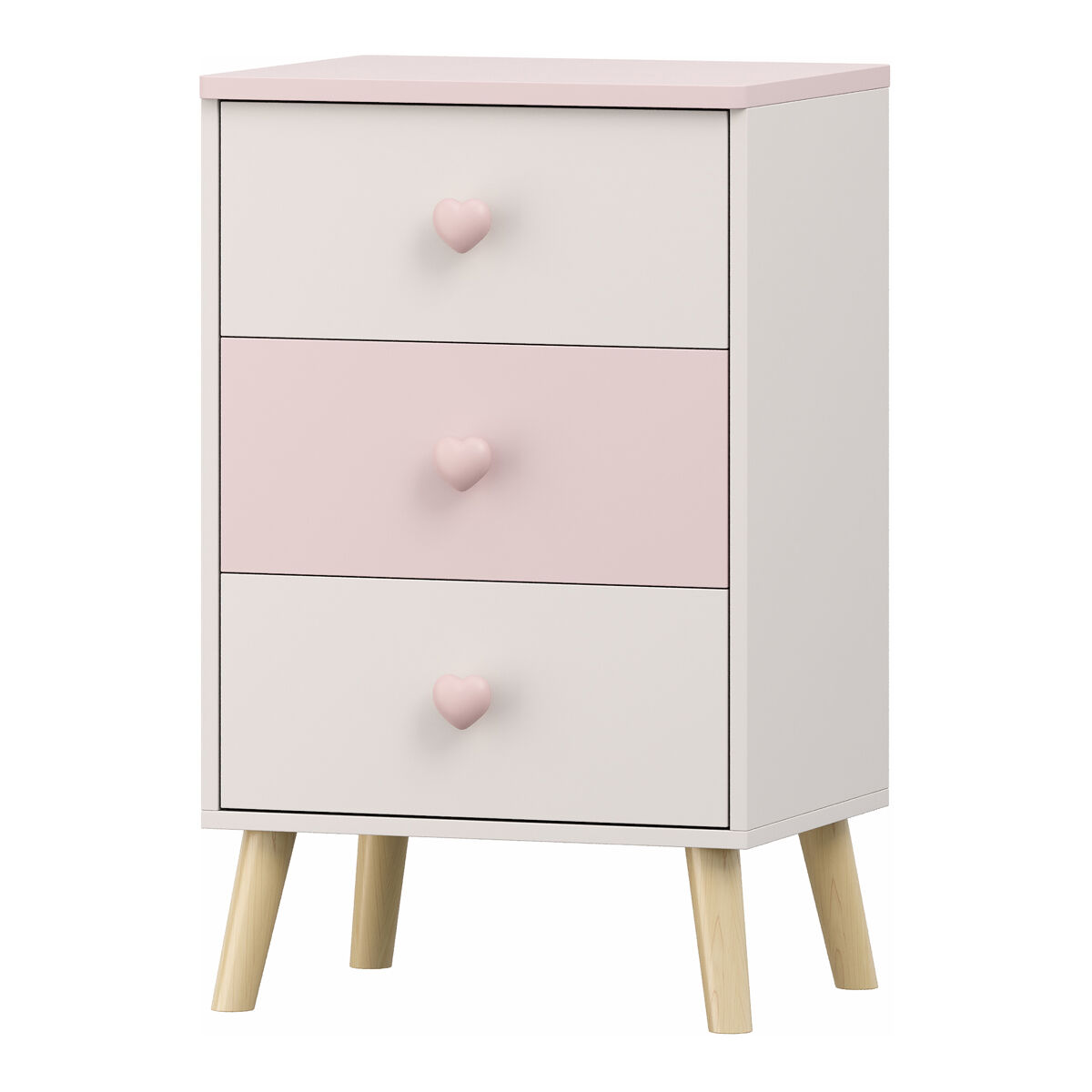 Mesita de noche infantil sandnes con 3 cajones mdf 62x38x30cm - blanco/rosa [en.casa]