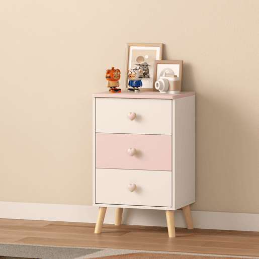 Cómoda para crianças Sandnes com 3 gavetas 62x38x30cm Branco  Rosa en.casa