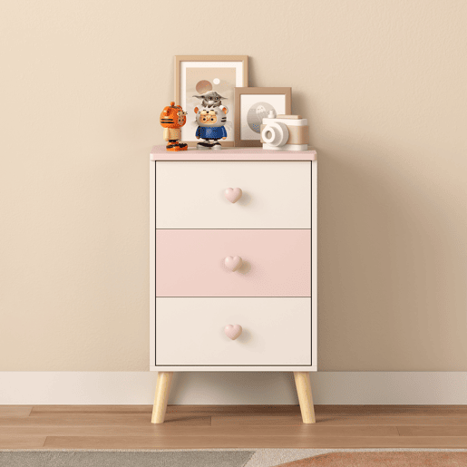 Cómoda para crianças Sandnes com 3 gavetas 62x38x30cm Branco  Rosa en.casa