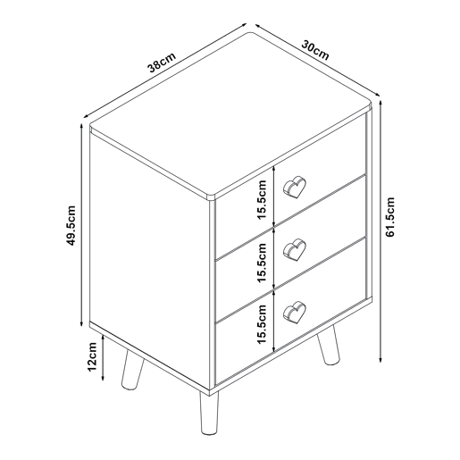 Cómoda para crianças Sandnes com 3 gavetas 62x38x30cm Branco  Rosa en.casa