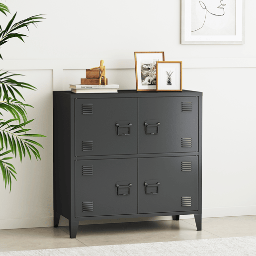 Armário de escritório Hamina com 2 compartimentos e 4 portas aço 82 x 80 x 40 cm - Preto en.casa