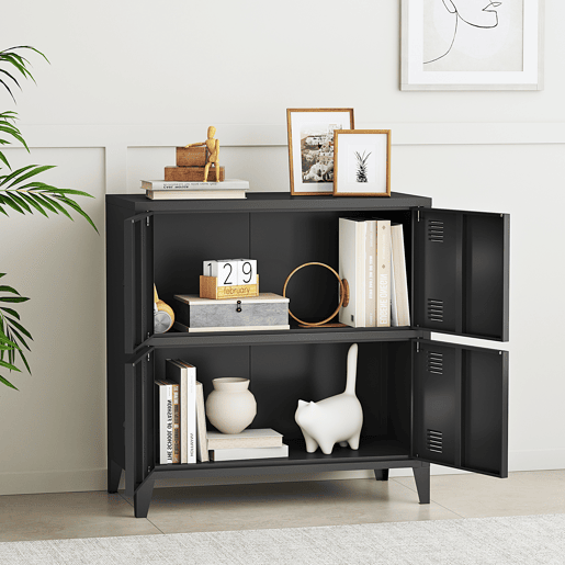 Armário de escritório Hamina com 2 compartimentos e 4 portas aço 82 x 80 x 40 cm - Preto en.casa