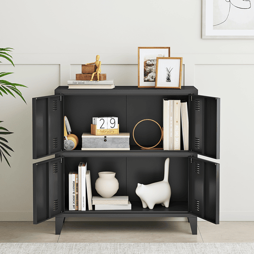 Armário de escritório Hamina com 2 compartimentos e 4 portas aço 82 x 80 x 40 cm - Preto en.casa
