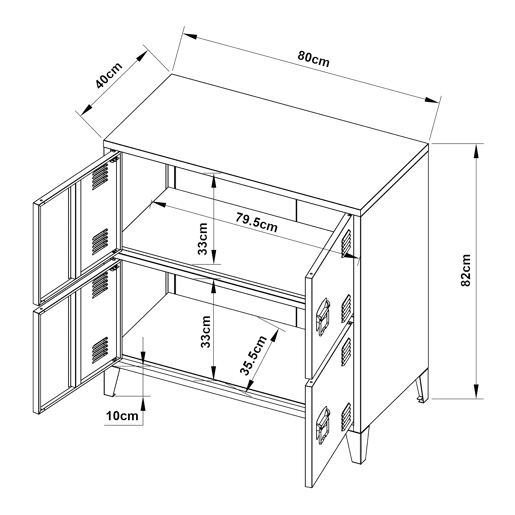 Armário de escritório Hamina com 2 compartimentos e 4 portas aço 82 x 80 x 40 cm - Preto en.casa