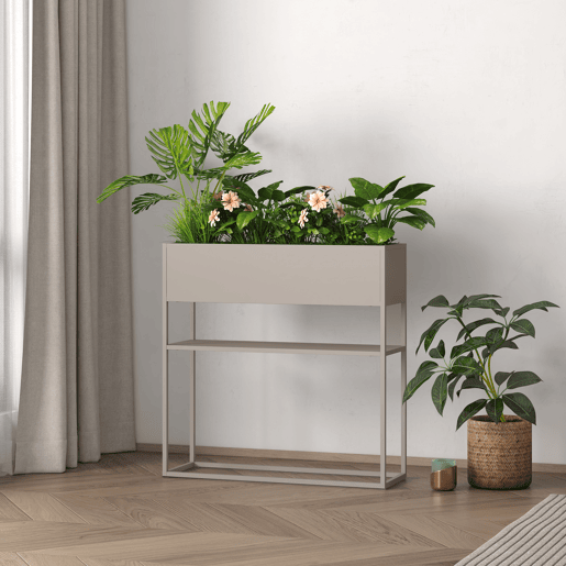 Suporte para plantas Joensuu com prateleira 80x80x25cm cinzento claro en.casa Suporte para plantas Joensuu com prateleira 80x80x25cm cinzento claro en.casa
